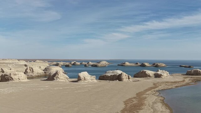 Scenic Aerial Landscape of Urt Water Yadan Desert Lake
