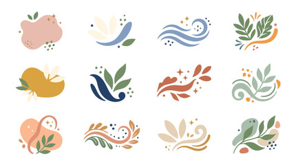 Obraz premium Collection of abstract, organic floral and wave inspired design elements in pastel colors