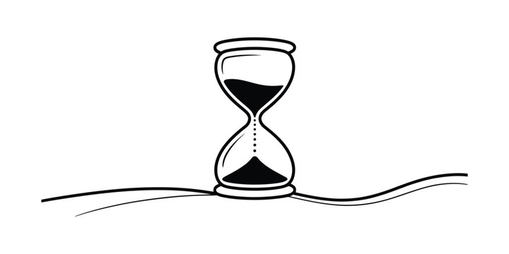 Hourglass with sand falling down on wavy lines  symbol of time passing