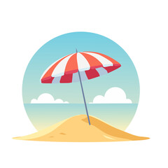 Obraz premium Red and white striped beach umbrella on a sand dune