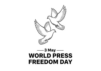 Fototapeta premium World press freedom day illustration with two flying white doves isolated on white background