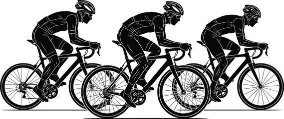 Obraz premium Silhouettes of Cyclists Racing Depicting Speed, Aerodynamics, Teamwork and Competitive Endurance in Road Cycling