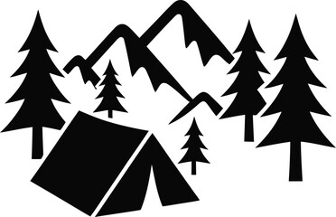 Obraz premium Camping in mountains landscape vector icon with mountain adventure landscape wilderness trekking