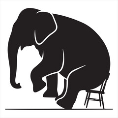 Fototapeta premium Elephant Awkwardly Perched On Small Chair Minimal Humor Concept