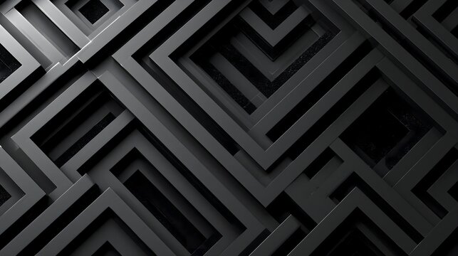 Abstract 3D dark monochrome geometric maze pattern with depth and shadows