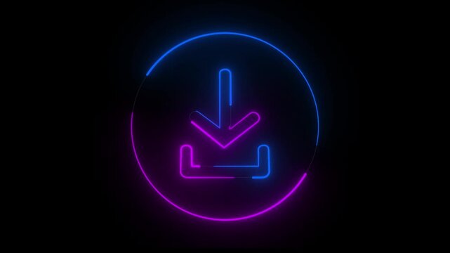 Neon cloud computing download animation. Glowing green and blue data transfer server hoop height regulation video.