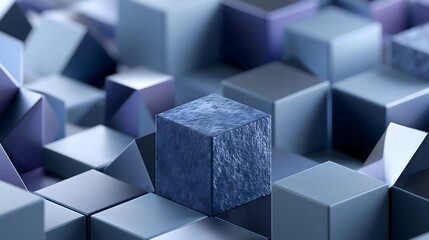 Obraz premium Abstract 3D composition featuring textured blue geometric cubes and blocks