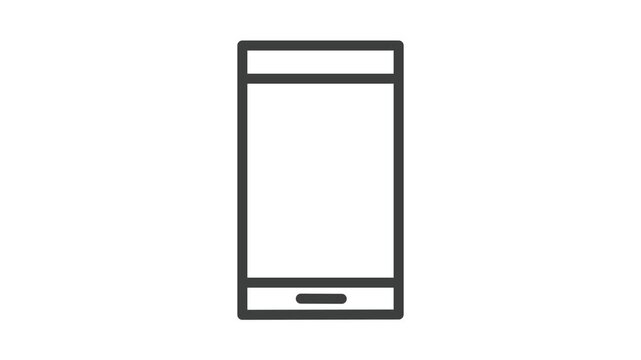 White smart phone outline icon on black background. Minimalist mobile phone display ,height regulation.