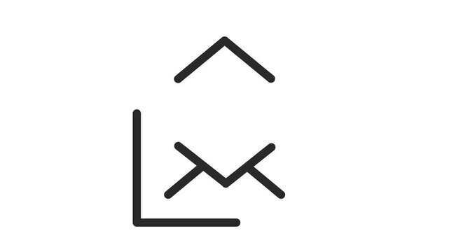 Clean white mail envelope icon on black background. Minimalist incoming email 4k animation.