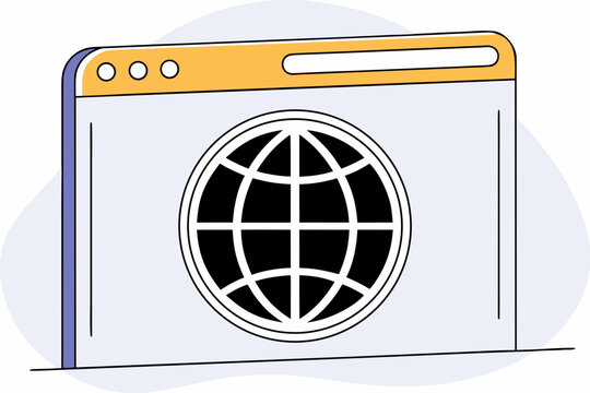 Web browser, globe icon, website navigation, internet symbol, vector graphics