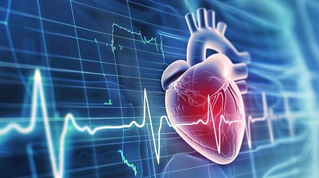 3D medical illustration of atrial fibrillation heart disorder showing irregular rapid cardiac electrical impulses inside human myocardium, abnormal atrium chamber contraction, 