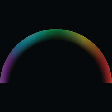Minimalist rainbow spectrum arch shape created with fine parallel lines on black background.