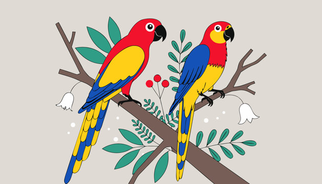 two parrots on a branch