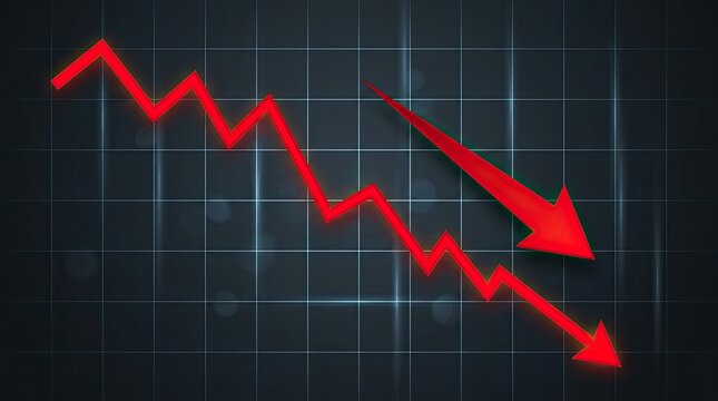 Red Downward Trend Arrow Graph Showing Financial Decline.
