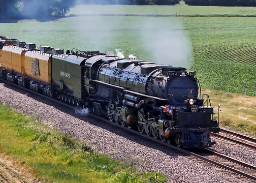 Rochelle, Illinois - USA - June 2, 2026; Union Pacific Big Boy steam engine 4014 on coast to coast tour celebrateing America's 250th anniversary.