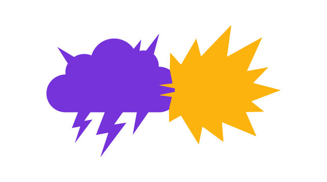 Purple cloud clashing with orange explosion shape, representing conflict or argument