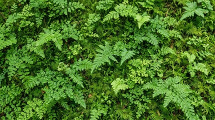 Fototapeta premium Seamless full frame of green fern and moss micro landscape