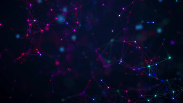 Internet of things connection science effect. Blue digital network plexus blockchain technology connecting dot network web abstract.