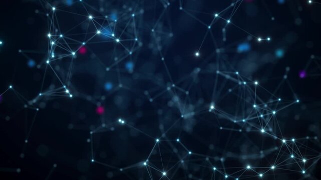 Internet of things connection science effect. Blue digital network plexus blockchain technology connecting dot network web abstract.