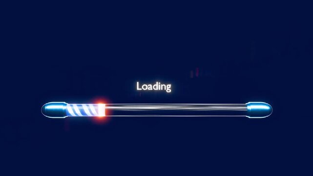 Loading bar progress screen with blue detailed skeuomorphism 3d widget with glass and spiral movement and light glow effects. 