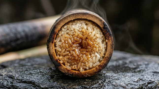 Cơm Lam Bamboo Rice Cross-Section Fresh Traditional Vietnamese Rustic