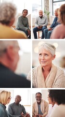 Fototapeta premium Diverse group of seniors sharing stories and supporting each other in a community group therapy session