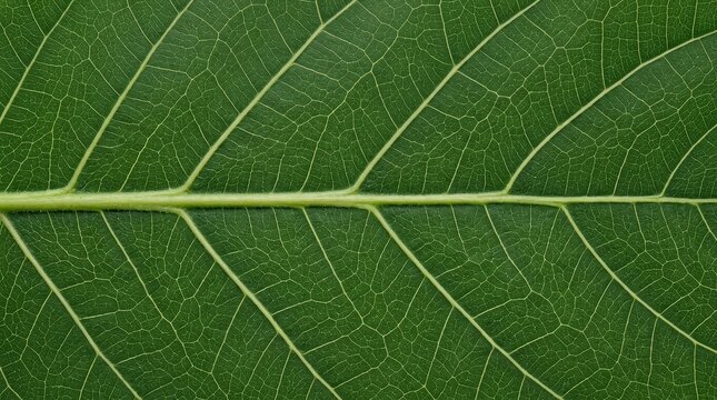 Detailed close up of a green leaf with prominent veins