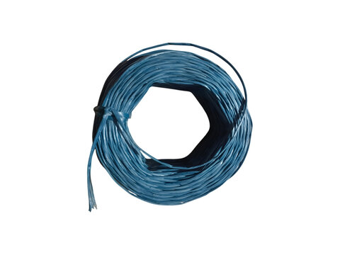 A coil of blue plastic twine isolated on transparent background