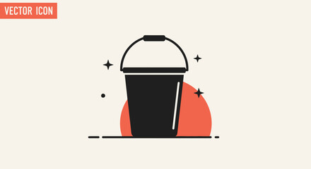 Black bucket vector icon with sparkles and red circle background © nita