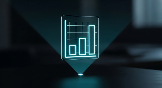 A futuristic graph interface glows on a dark surface with technological ambiance.