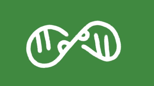 DNA strand infinity loop hand-drawn cartoon graphic chalk outline genetics helix icon isolated on green screen background for biotechnology line art and science research element concept.