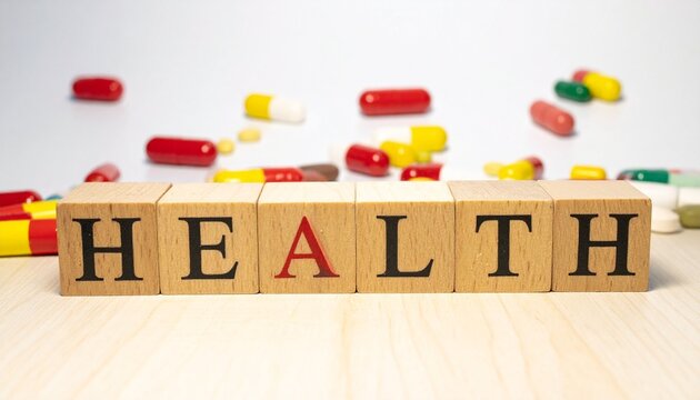 Health blocks pills capsules medicine colorful treatment care