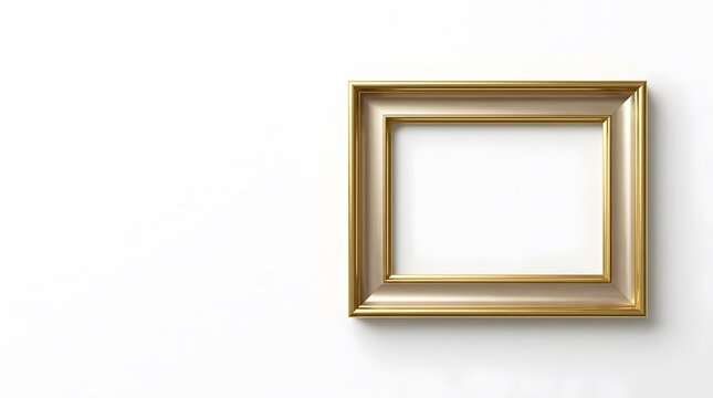 Dual-tone gold and champagne metallic picture frame with beveled edges mounted on a white wall. Rectangular classic frame with blank white center and soft shadow for mockup use.