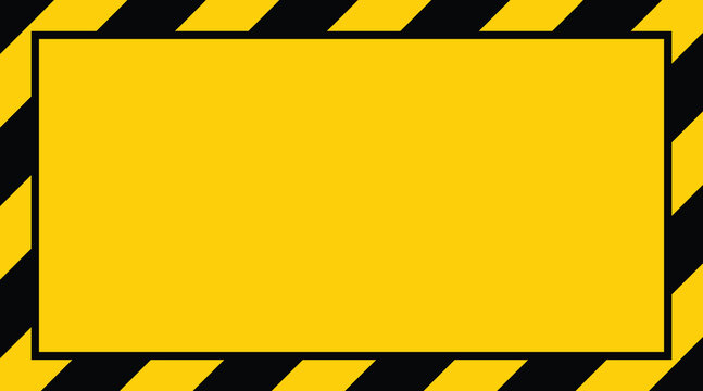 Yellow safety warning sign template with black diagonal stripes border  caution symbol design element