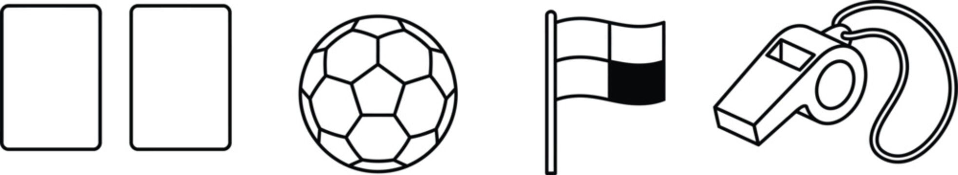 Soccer football icons set with referee whistle