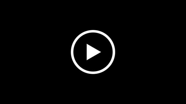 Simple white play button consisting of a triangle inside a circle, centered on a stark black background, representing media playback initiation or start functionality