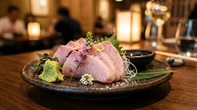 fresh shiro maguro sashimi plate | authentic japanese white tuna sashimi | gourmet sushi restaurant dining | fine dining japanese food photography