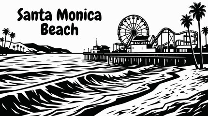 Obraz premium santa monica beach american coastline ocean travel destination tourism scenic landscape tropical waterfront paradise wide sandy coast ocean horizon
