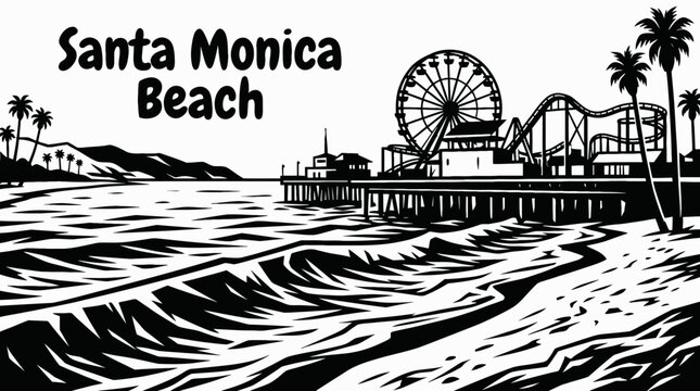 santa monica beach american coastline ocean travel destination tourism scenic landscape tropical waterfront paradise wide sandy coast ocean horizon