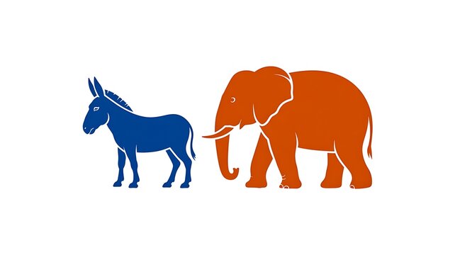 Title: Political party symbolism concept with donkey and elephant icons