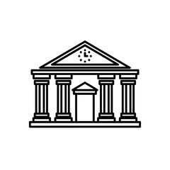 Obraz premium Classical Building Icon with Columns and Pediment, Simple Line Art