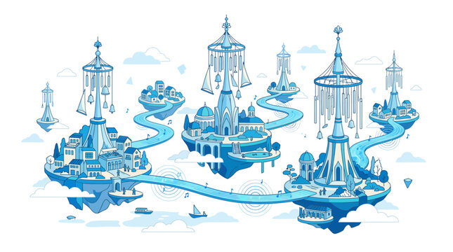 Whimsical Floating Islands Cityscape with Bridges and Towers
