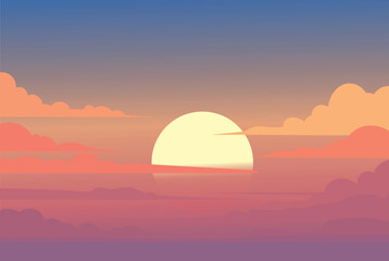 Fototapeta premium Flat Design Sunset Sky Background – Modern Nature Vector Artwork