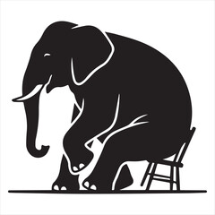 Fototapeta premium Elephant On Undersized Chair Showing Comical Size Difference Silhouette