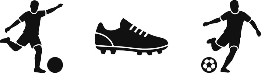 Black silhouettes of soccer players kicking ball and cleat © NasimaAktar