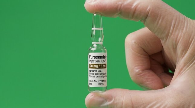 Hand holding white diuretic medication tablet against green background close up