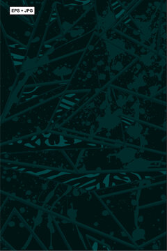 Vector Abstract dark Green Geometric and Paint Splatter Background Pattern. Modern Urban Graphic Design.