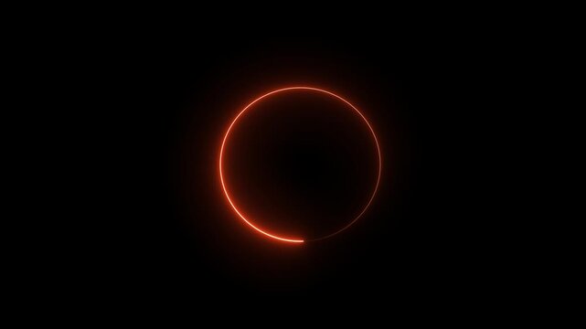 Glowing red circle rotating slowly on black background with neon light effects. animation