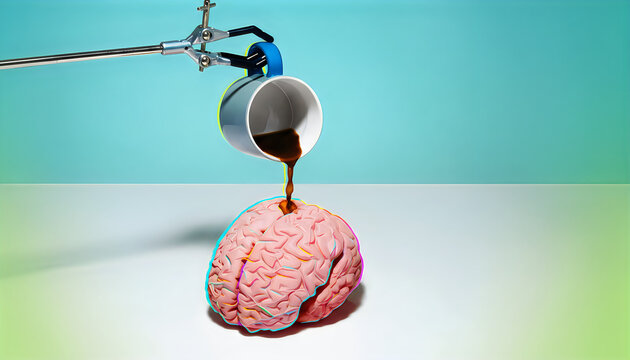 Pouring Liquid iA liquid is poured from a cup onto a realistic human brain model in a laboratory setting.nto a Human Brain Model for Scientific Research