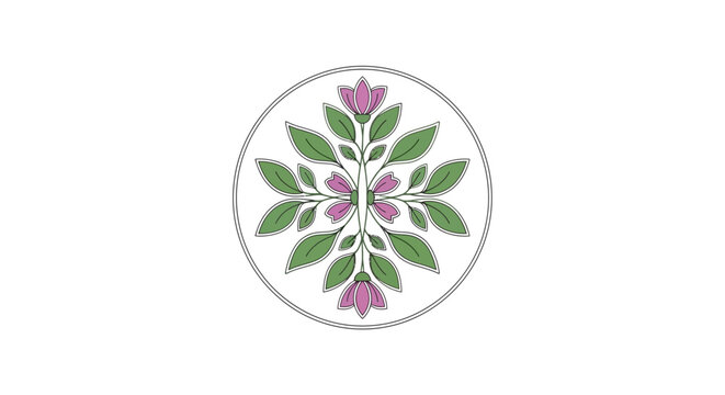 Floral Mandala Design, Circular Ornament with Leaves and Flowers, Symmetry